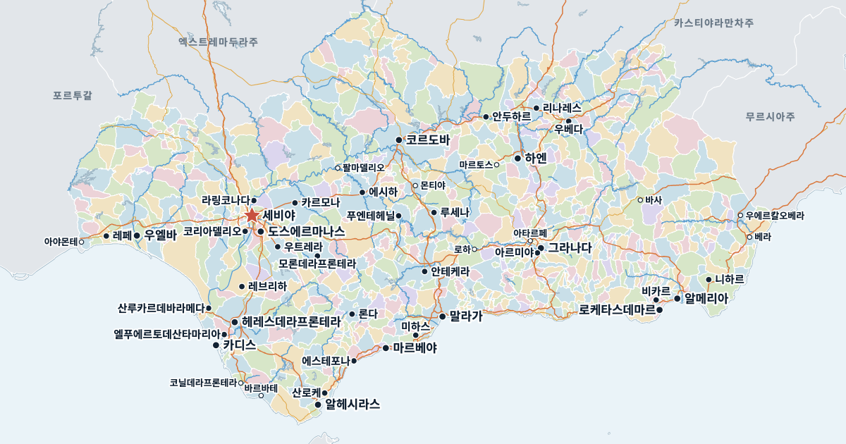 안달루시아주 지도(주요 도시 포함)