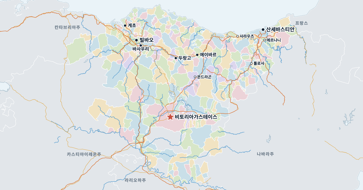 바스크 지방 지도(주요 도시 포함)