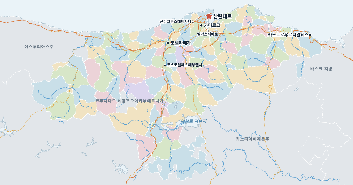 칸타브리아주 지도(주요 도시 포함)