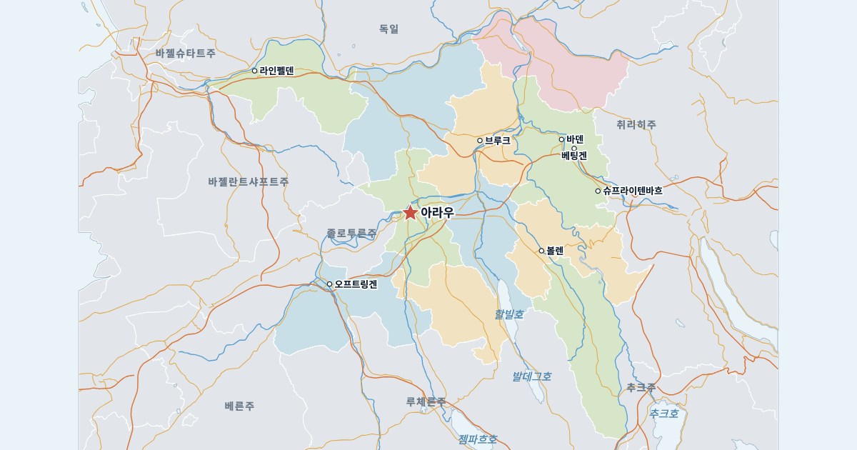 아르가우주 지도(주요 도시 포함)