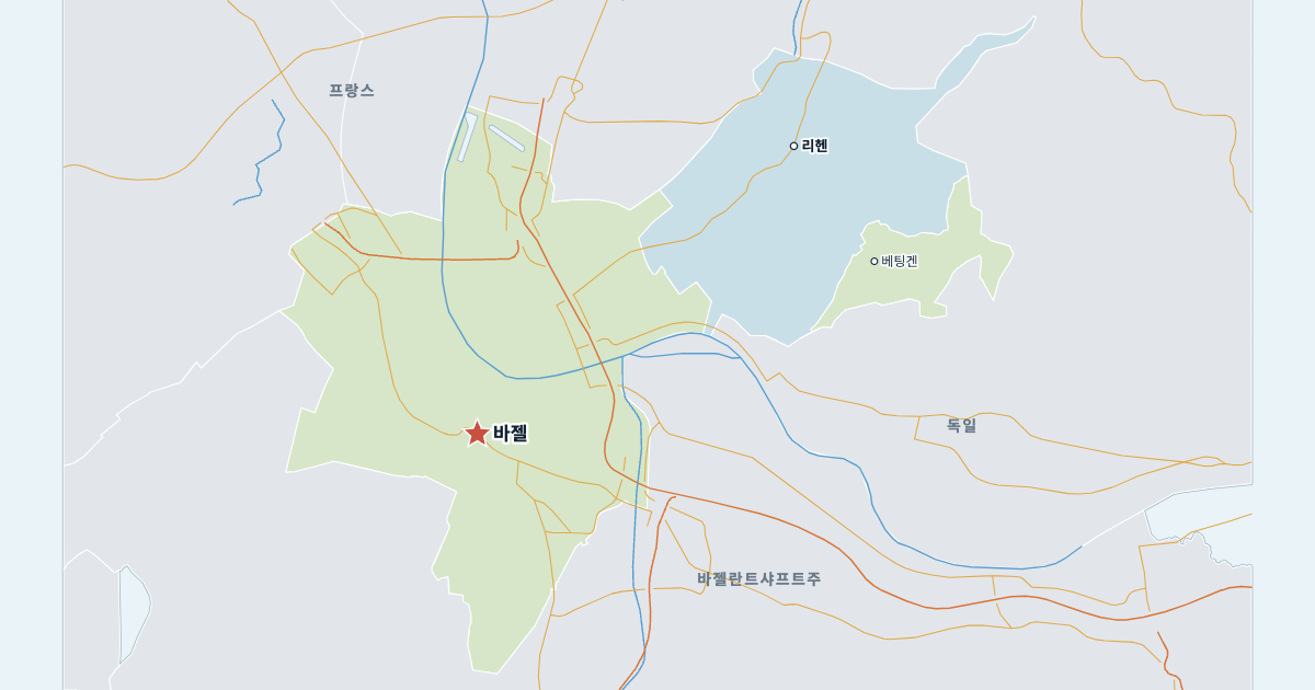 바젤슈타트주 지도(주요 도시 포함)