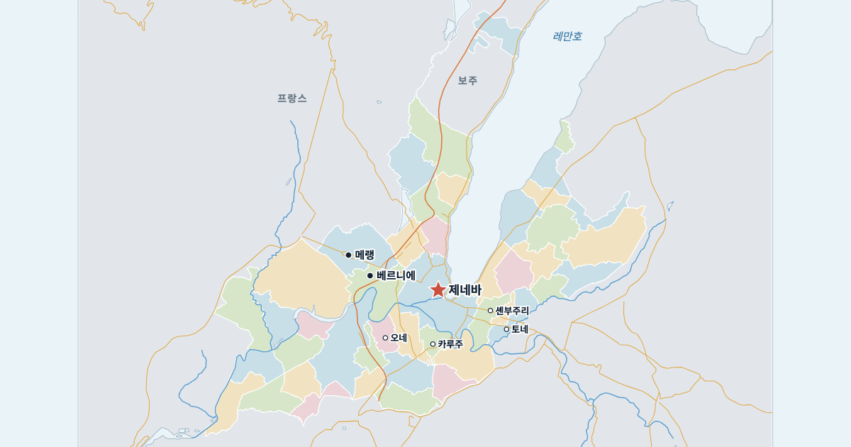 제네바주 지도(주요 도시 포함)