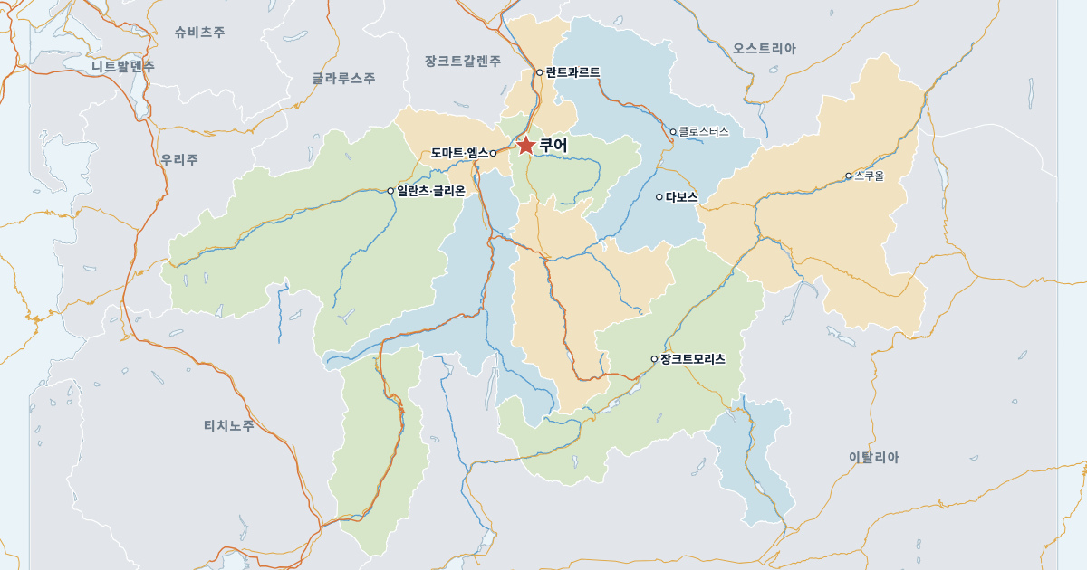 그라우뷘덴주 지도(주요 도시 포함)