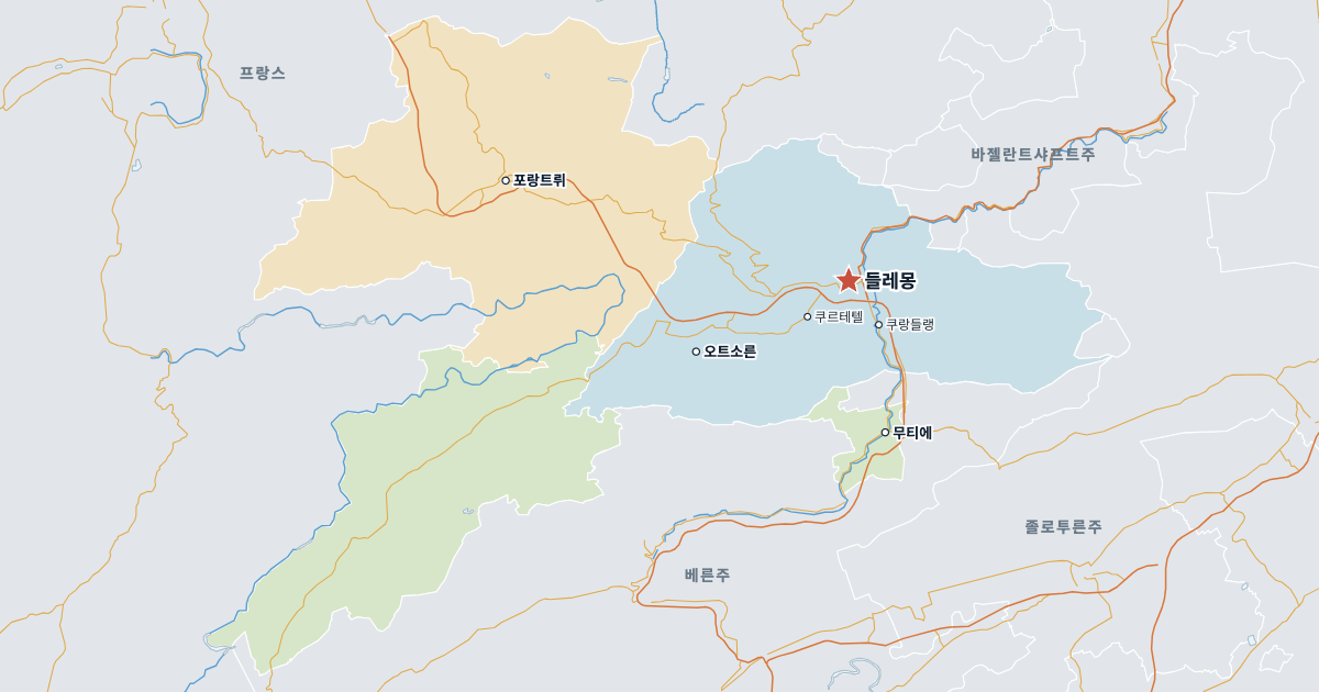 쥐라주 지도(주요 도시 포함)