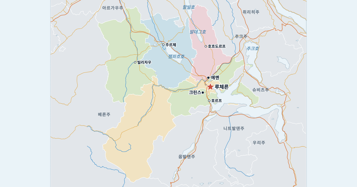 루체른주 지도(주요 도시 포함)