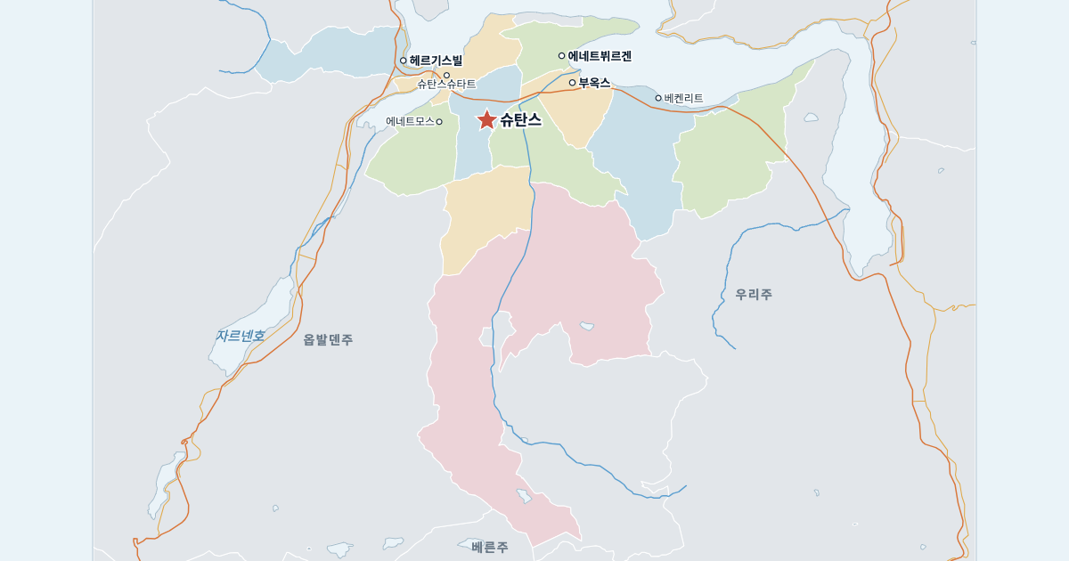 니트발덴주 지도(주요 도시 포함)
