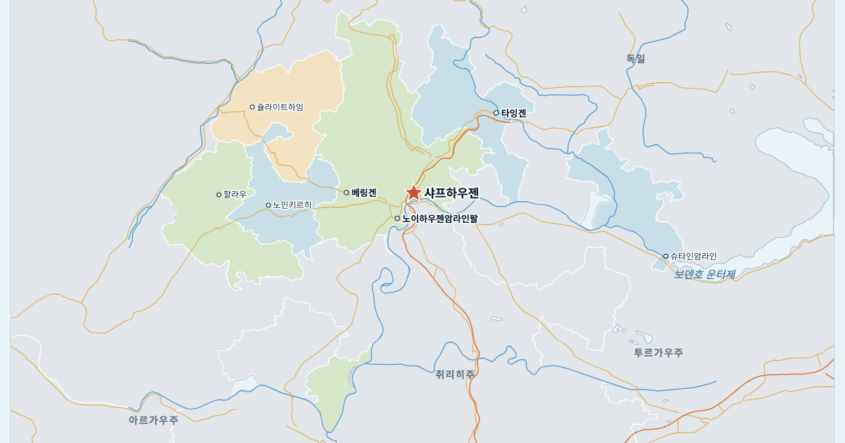 샤프하우젠주 지도(주요 도시 포함)