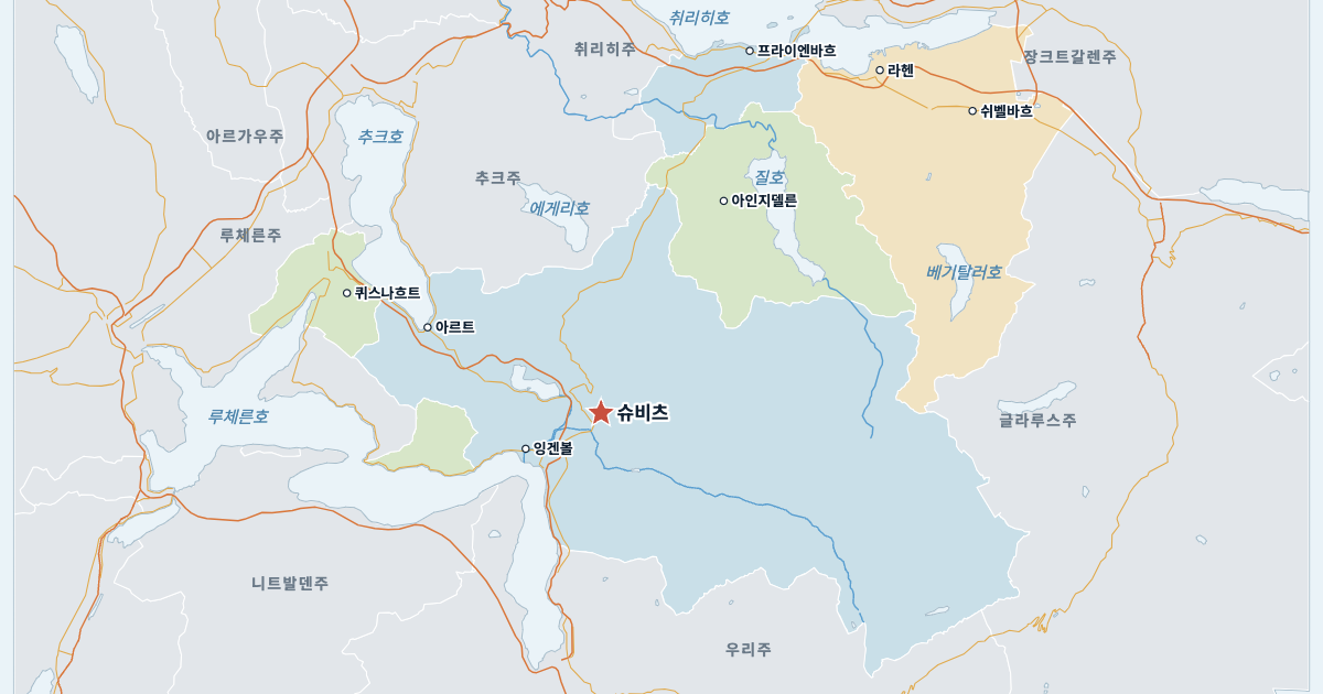 슈비츠주 지도(주요 도시 포함)