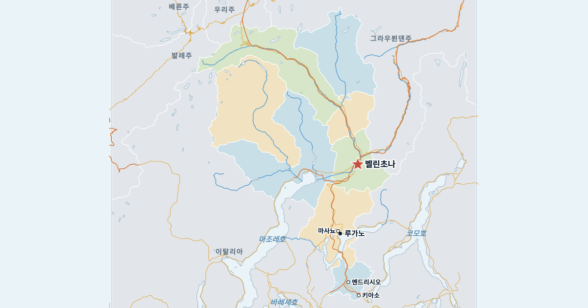 티치노주 지도(주요 도시 포함)