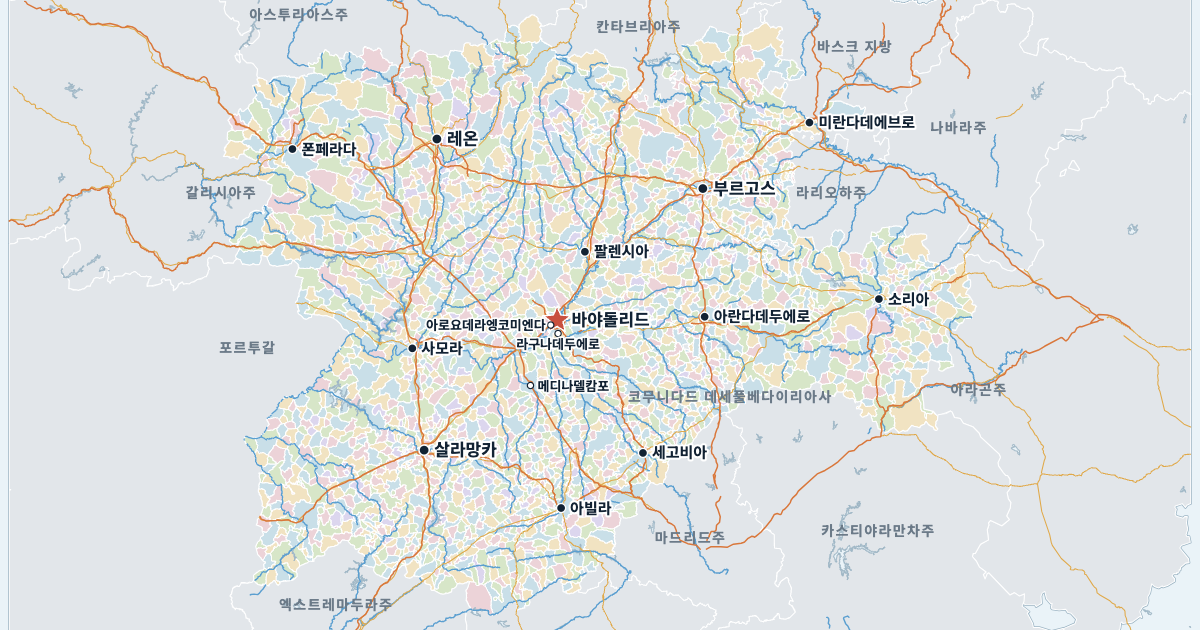 카스티야이레온주 지도(주요 도시 포함)