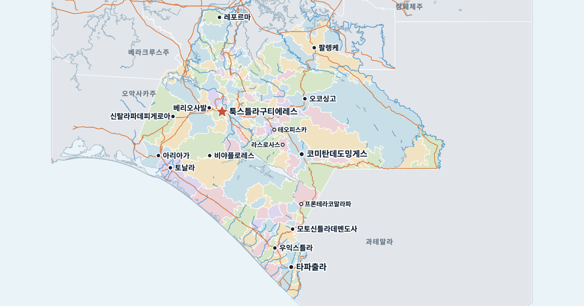치아파스주 지도(주요 도시 포함)