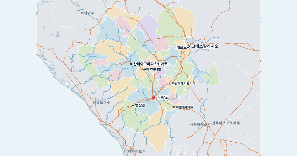 두랑고주 지도(주요 도시 포함)