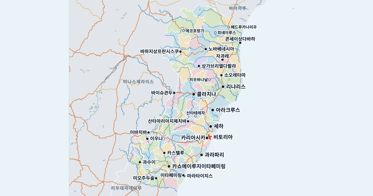이스피리투산투주 지도(주요 도시 포함)