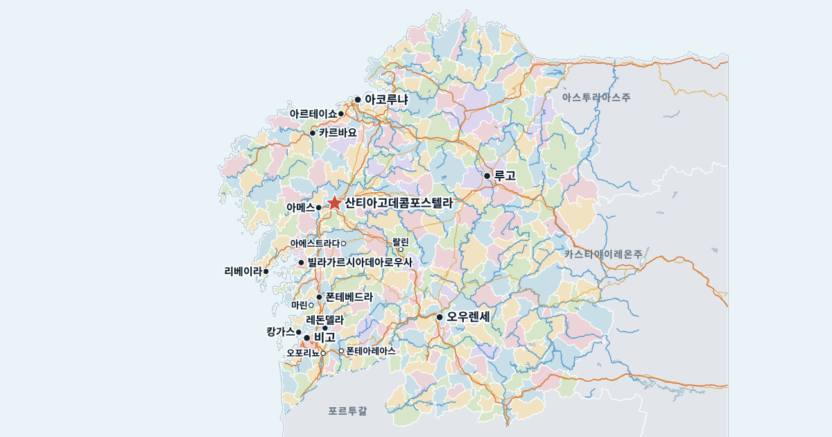 갈리시아주 지도(주요 도시 포함)