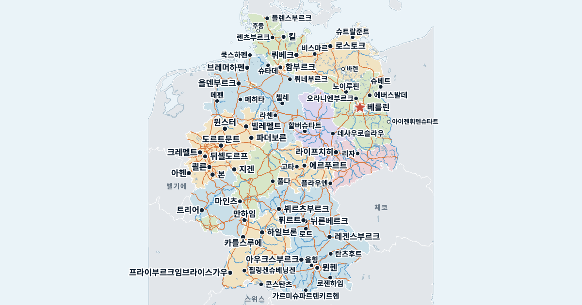 독일 지도(주요 도시 포함)
