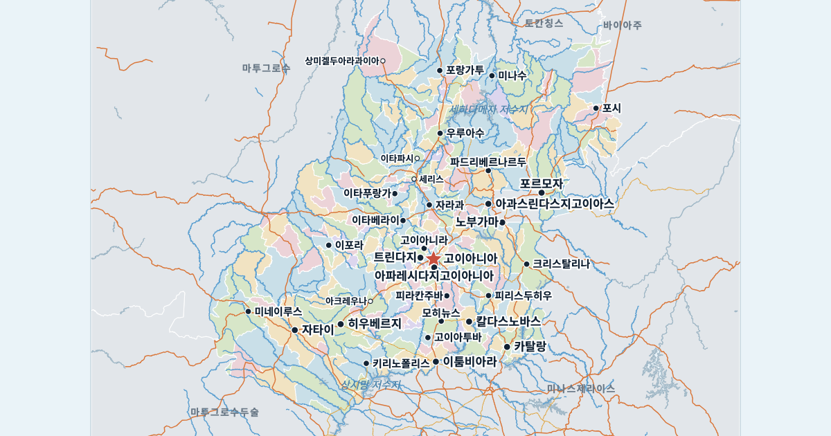 고이아스주 지도(주요 도시 포함)