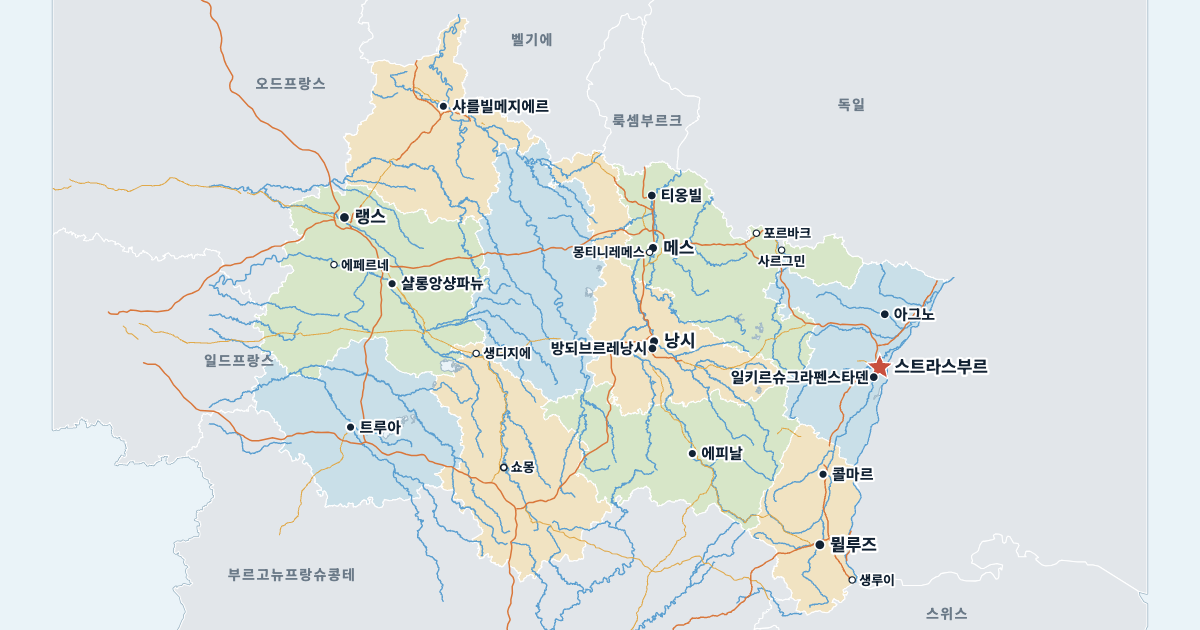 그랑테스트 지도(주요 도시 포함)