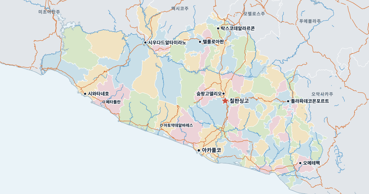 게레로주 지도(주요 도시 포함)