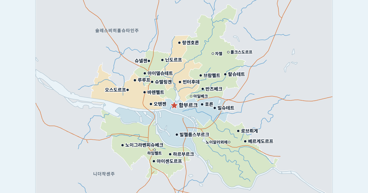 함부르크 지도(주요 도시 포함)