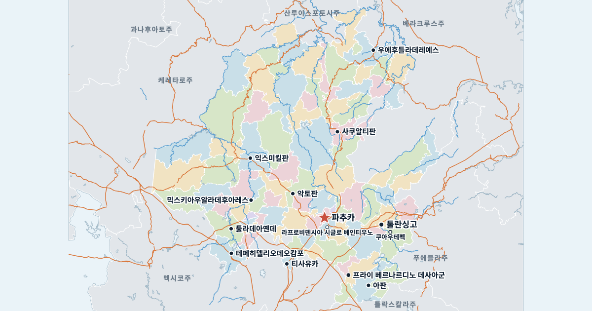 이달고주 지도(주요 도시 포함)