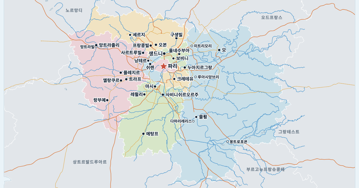 일드프랑스 지도(주요 도시 포함)