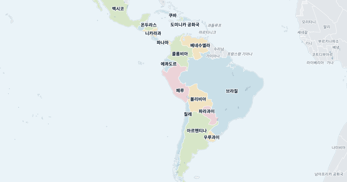 라틴아메리카 지도: 모든 나라의 이름 표시