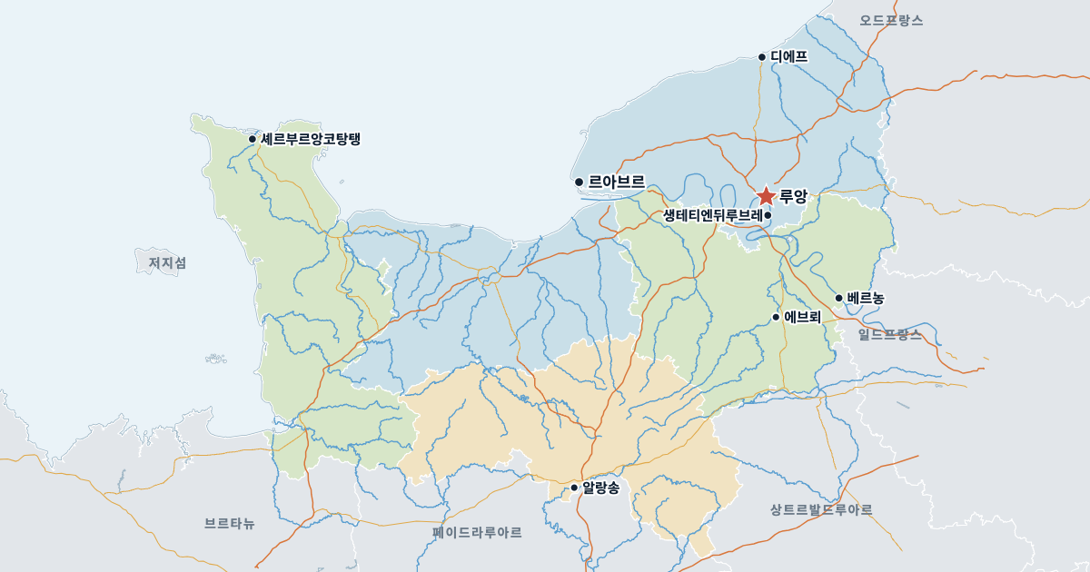 노르망디 지도(주요 도시 포함)