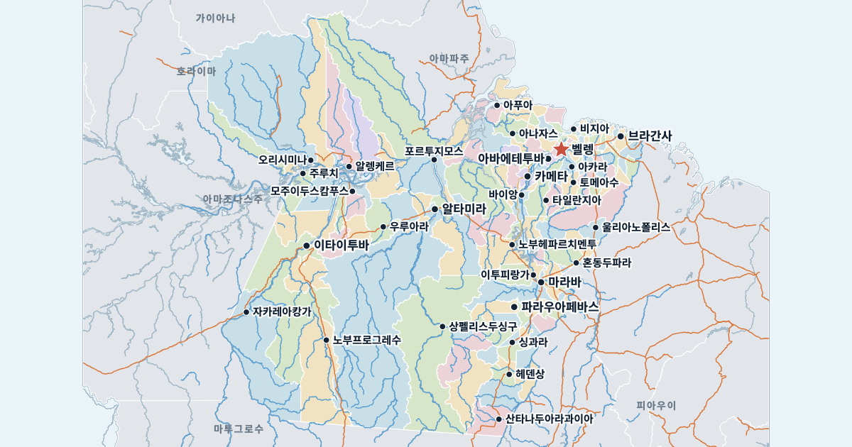 파라주 지도(주요 도시 포함)