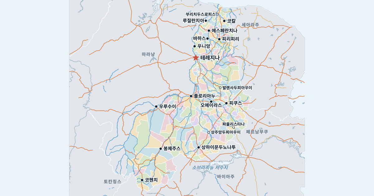 피아우이주 지도(주요 도시 포함)