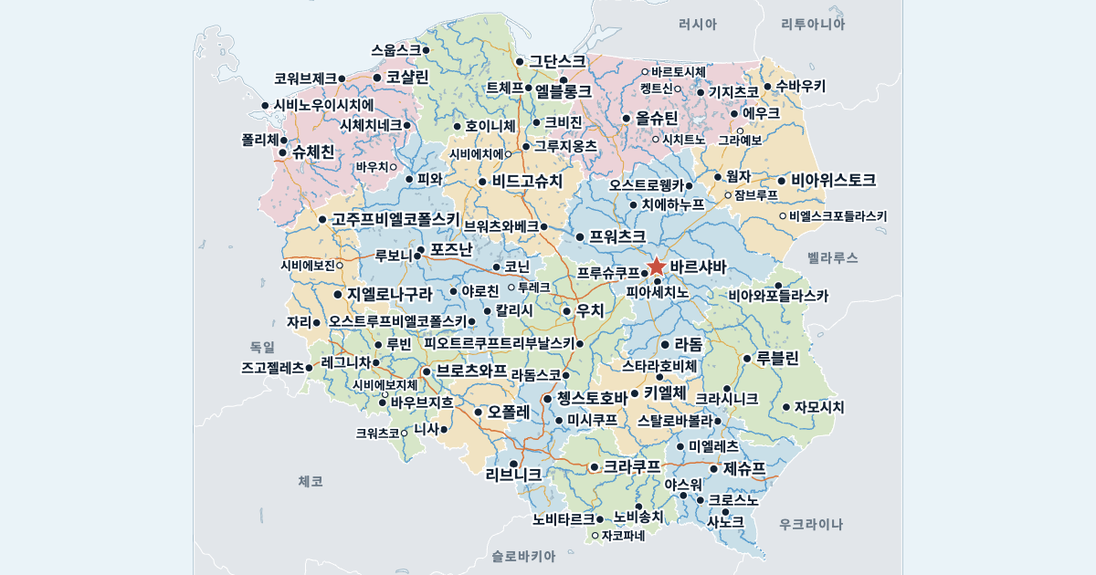 폴란드 지도(주요 도시 포함)