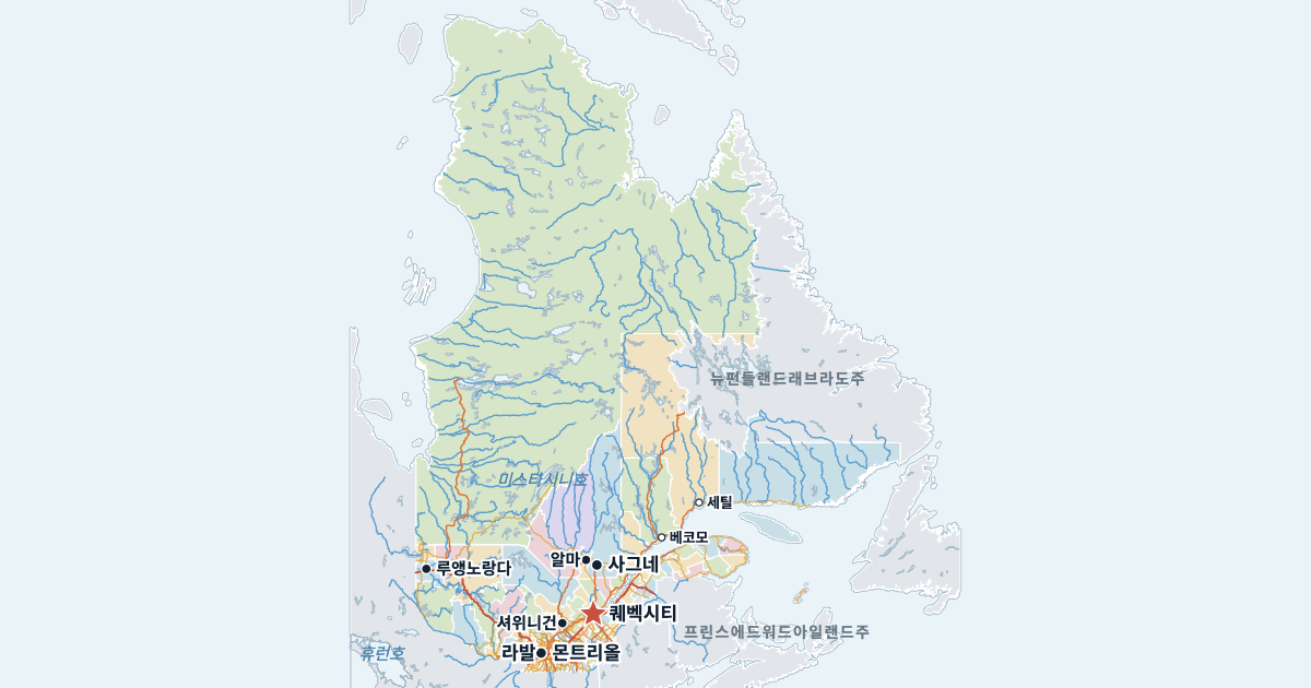 퀘벡주 지도(주요 도시 포함)