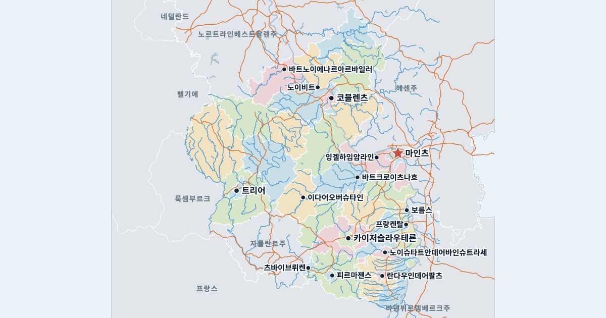 라인란트팔츠주 지도(주요 도시 포함)