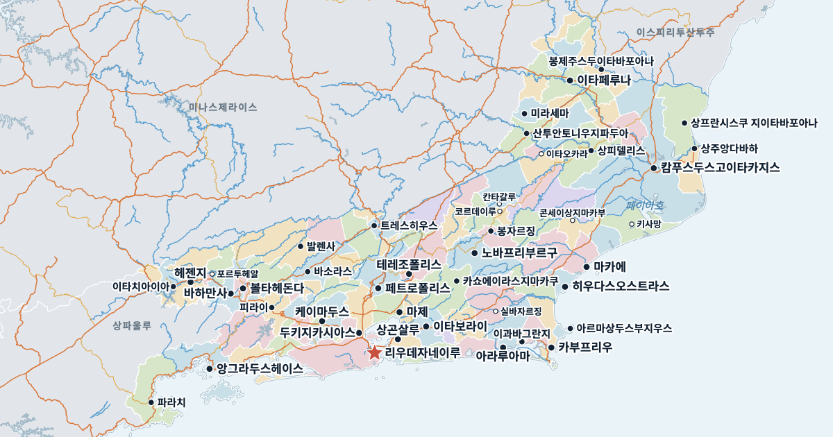 리우데자네이루주 지도(주요 도시 포함)