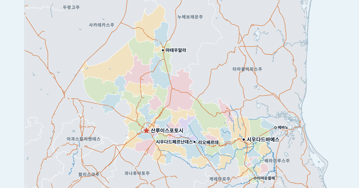 산루이스포토시주 지도(주요 도시 포함)