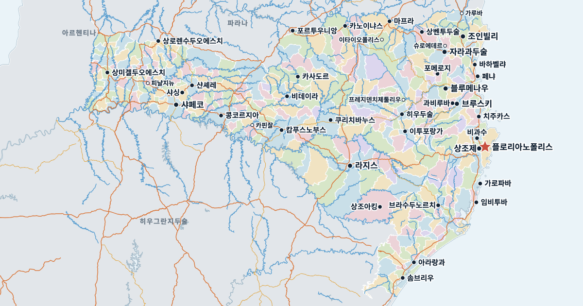 산타카타리나주 지도(주요 도시 포함)