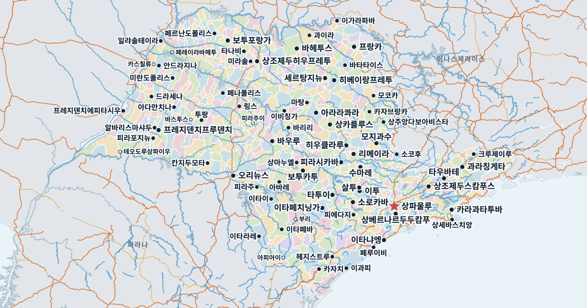 상파울루주 지도(주요 도시 포함)