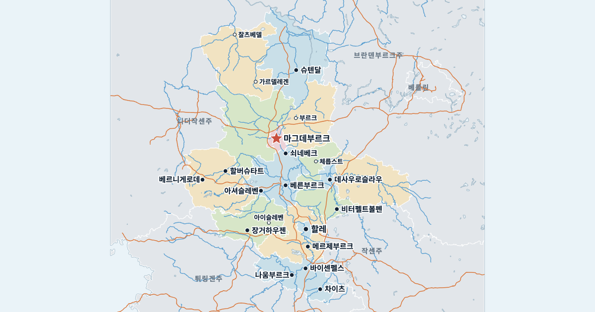 작센안할트주 지도(주요 도시 포함)