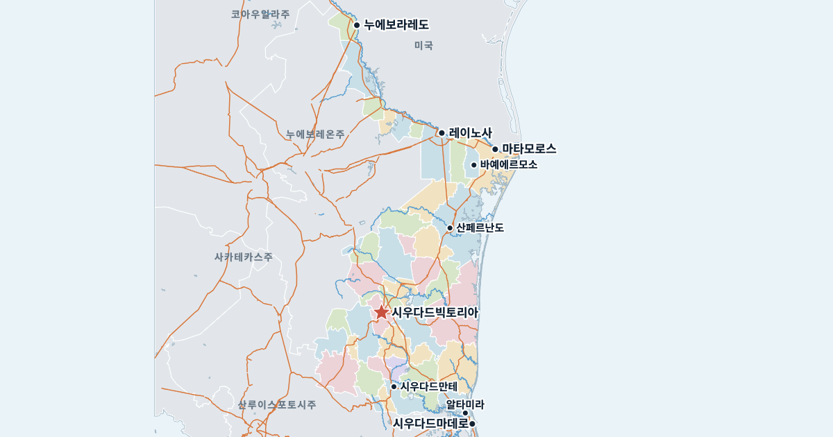 타마울리파스주 지도(주요 도시 포함)