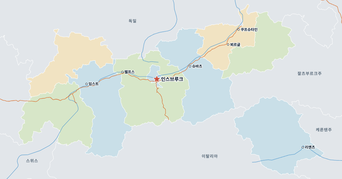 티롤주 지도(주요 도시 포함)