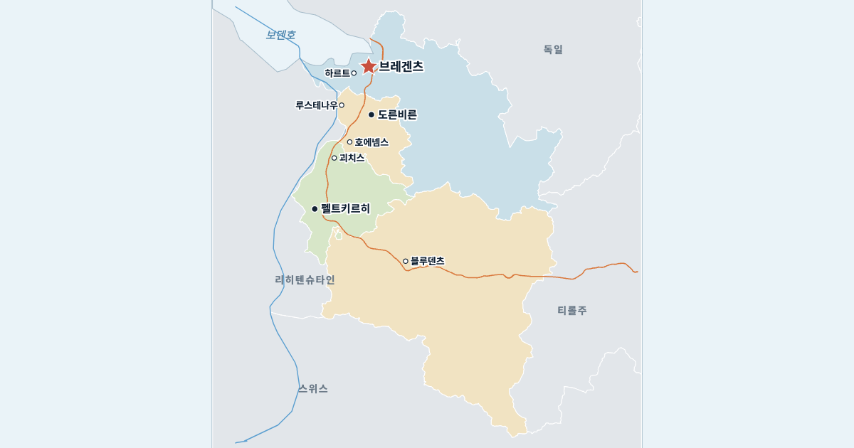 포어아를베르크주 지도(주요 도시 포함)