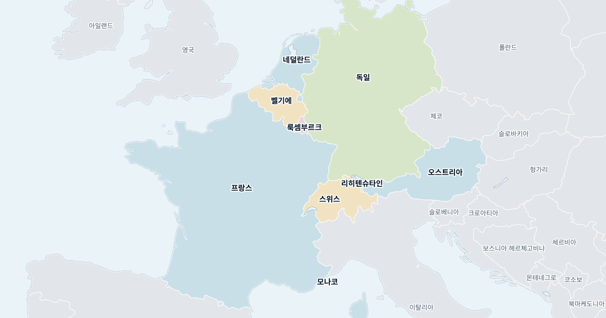 서유럽 지도: 모든 나라의 이름 표시