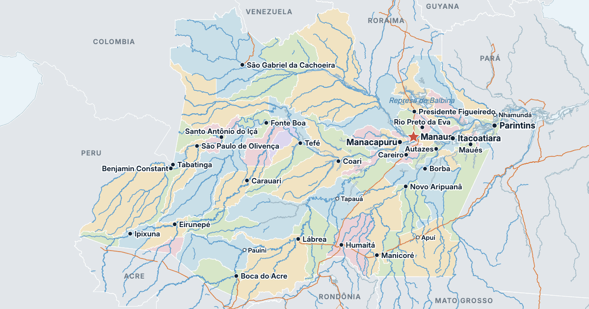 Map of Amazonas with its largest cities