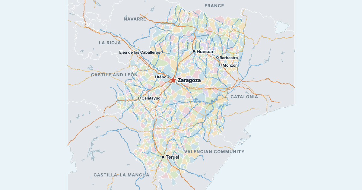 Map of Aragon with its largest cities