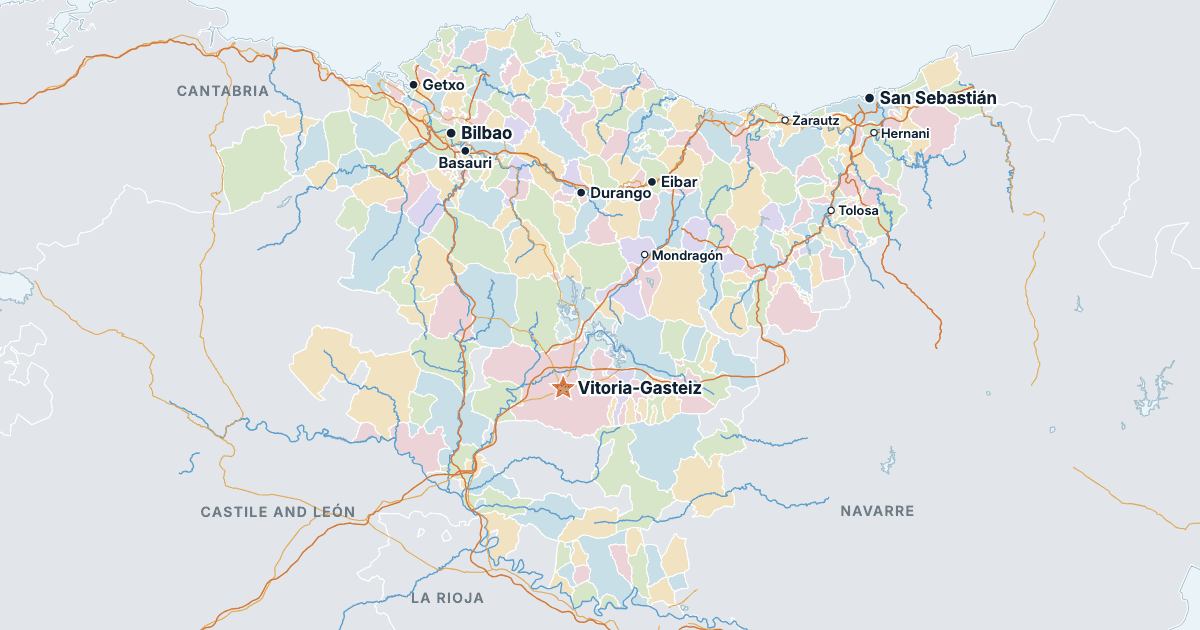 Map of the Basque Country with its largest cities