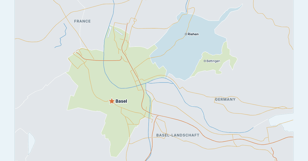 Map of the Canton of Basel-Stadt with its largest cities