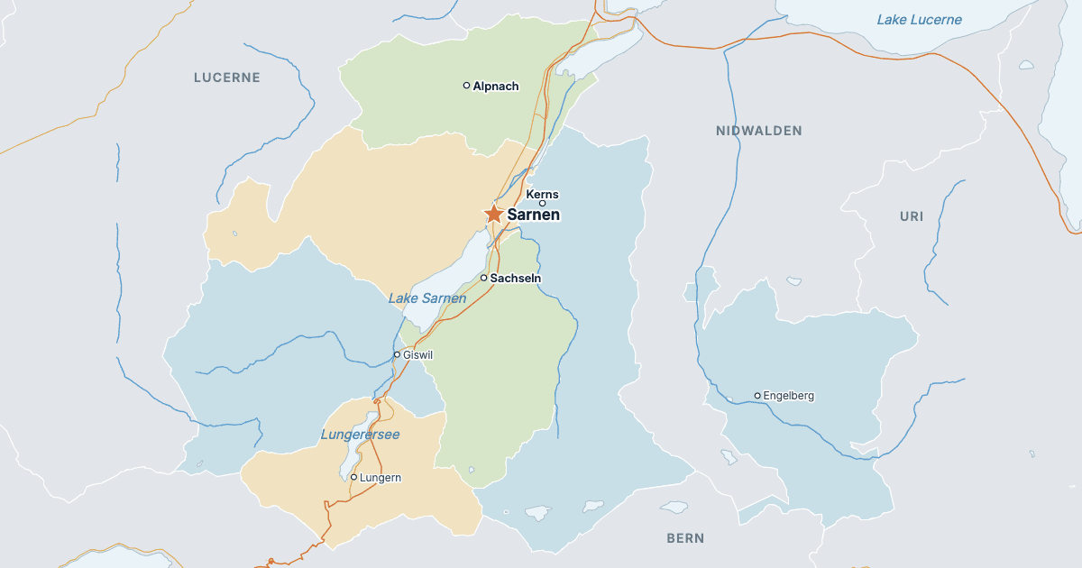 Map of the Canton of Obwalden with its largest cities