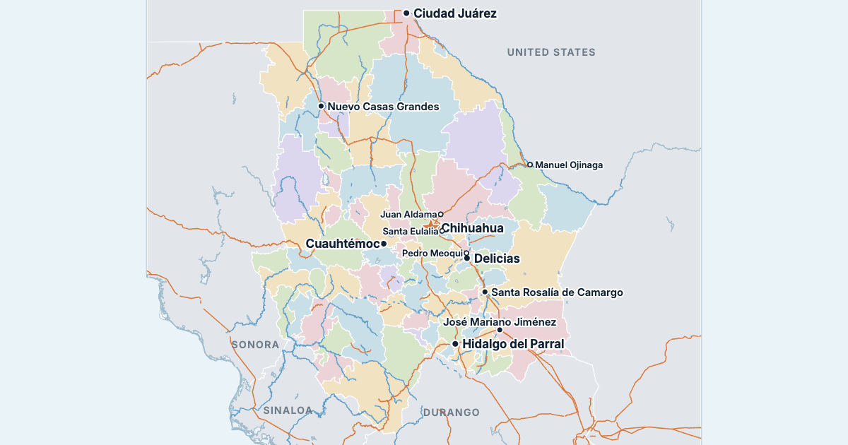 Map of Chihuahua with its largest cities