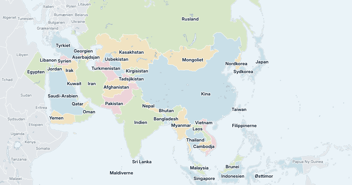 Kort over Asien: alle lande med navn