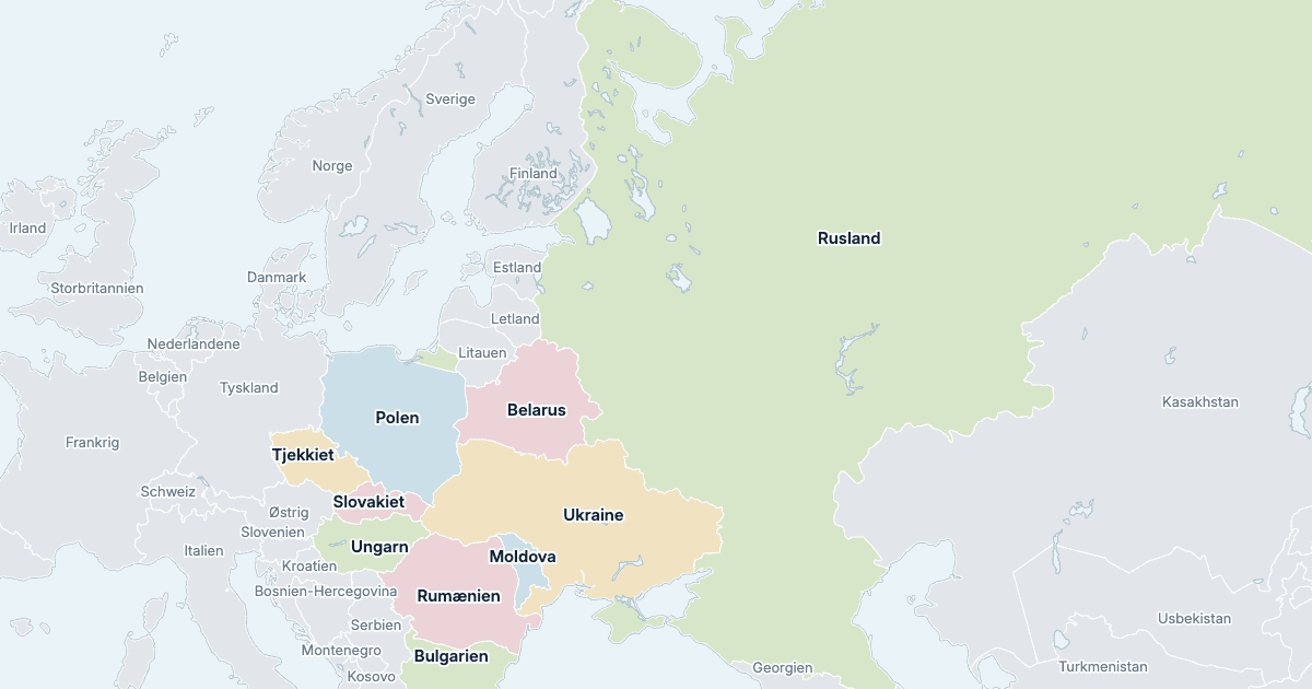 Kort over Østeuropa: alle lande med navn