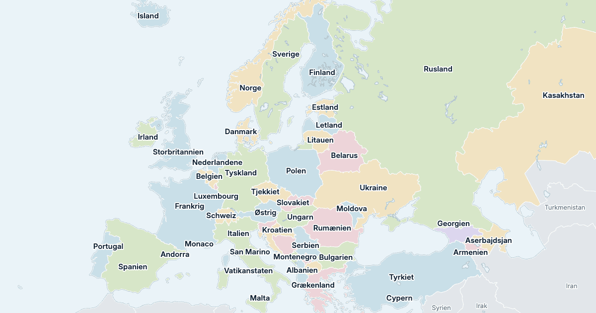 Europakort: alle lande med navn